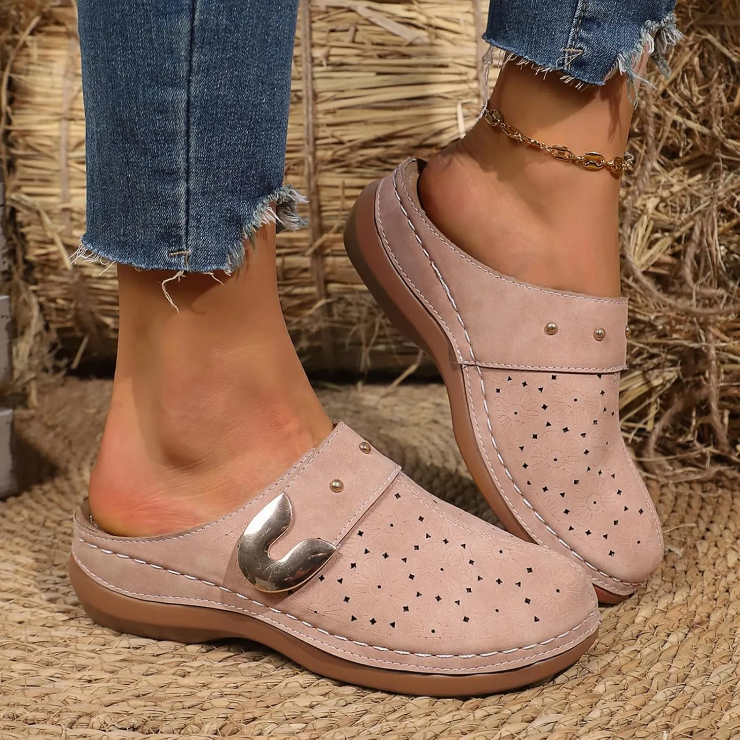Summer Sandals for Women Casual Dressy Shoes Arch Support Closed Toe Sandals Slip On Shoes Comfortable Sandal 2025