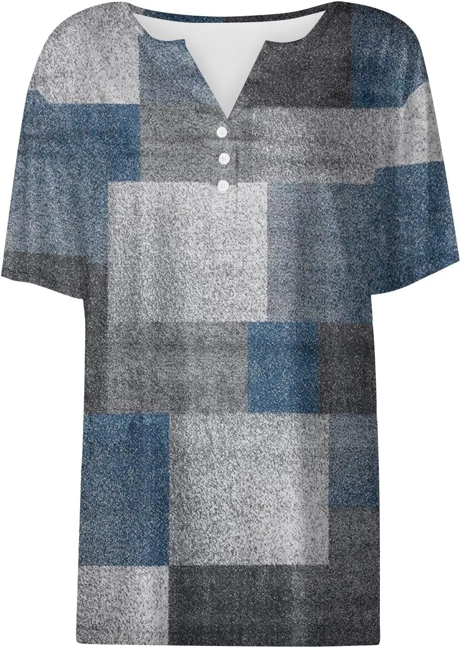 Summer Tops for Women 2025 Casual Short Sleeve V Neck Shirt Trendy Business Dressy Tunic Tops