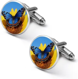Sunflower Butterfly Flowers Mens Cufflinks Classic Cuff Links for Wedding Business Accessories