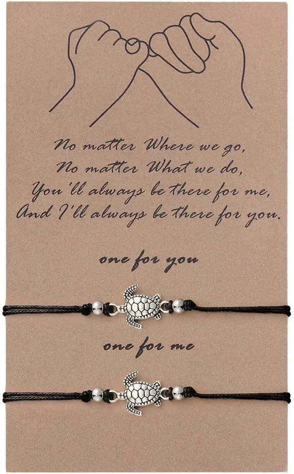 SUNSH 2Pcs Sea Turtle Anklets Bracelets for Women Teen Lover Pinky Promise Matching BFF Adjustable String with Wish Card Jewelry Couple Boyfriend Girlfriend Husband Wife Friendship Gifts