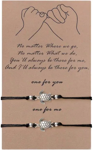 SUNSH 2Pcs Sea Turtle Anklets Bracelets for Women Teen Lover Pinky Promise Matching BFF Adjustable String with Wish Card Jewelry Couple Boyfriend Girlfriend Husband Wife Friendship Gifts