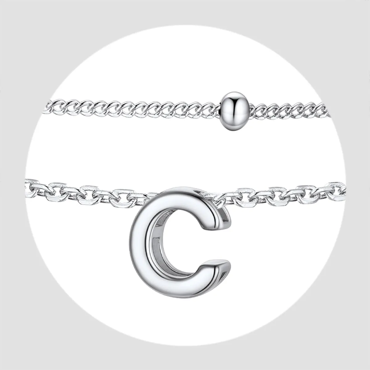 Suplight Sterling Silver Ankle Bracelets for Women Layered Dainty Initial Anklets Foot Chain Beaded Plus Size Anklets for Women Beach Waterproof Jewelry 8.7" 2"