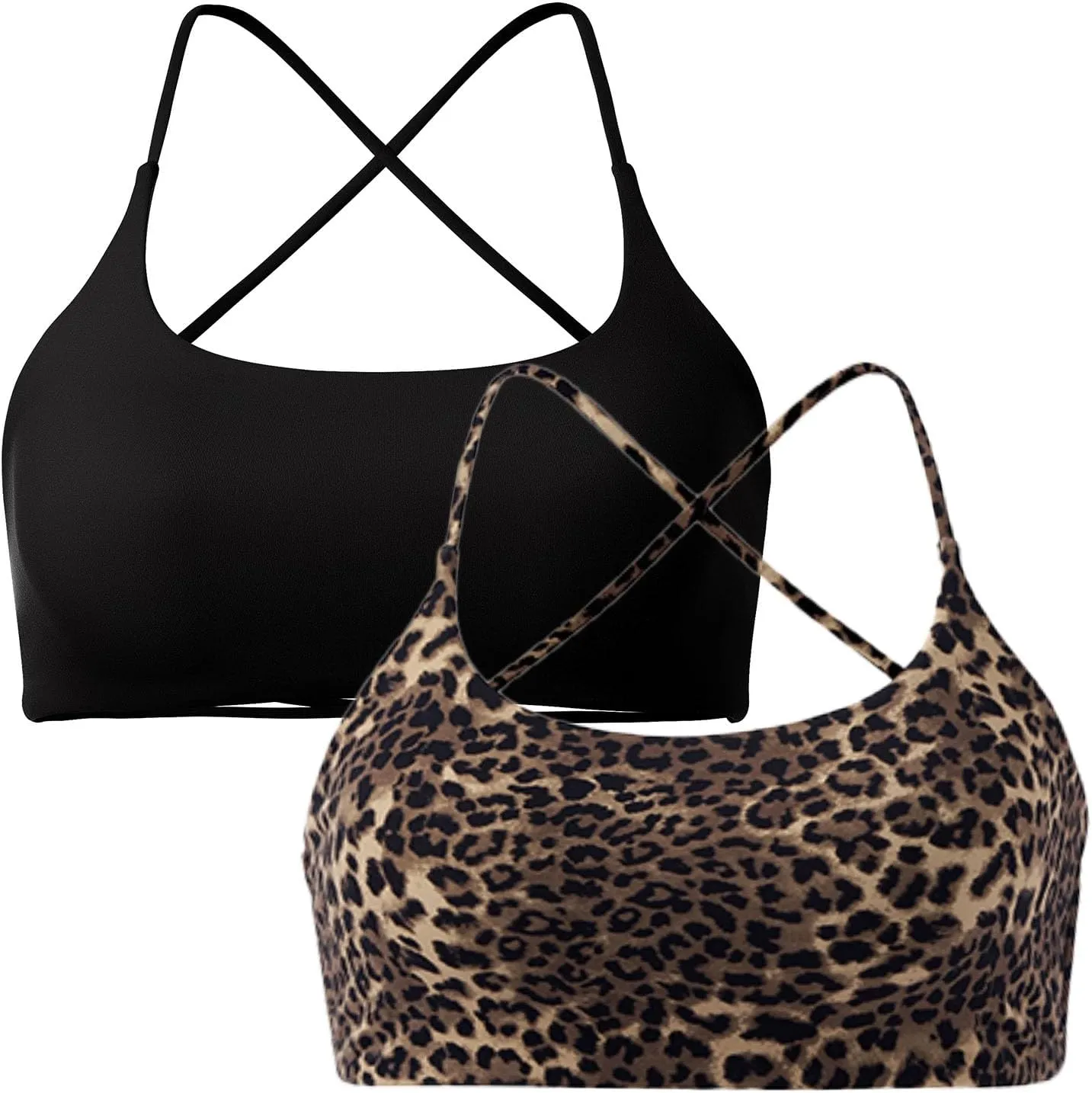 SUUKSESS Women 2 Piece Open Back Sports Bra Pack Strappy Workout Gym Yoga Crops