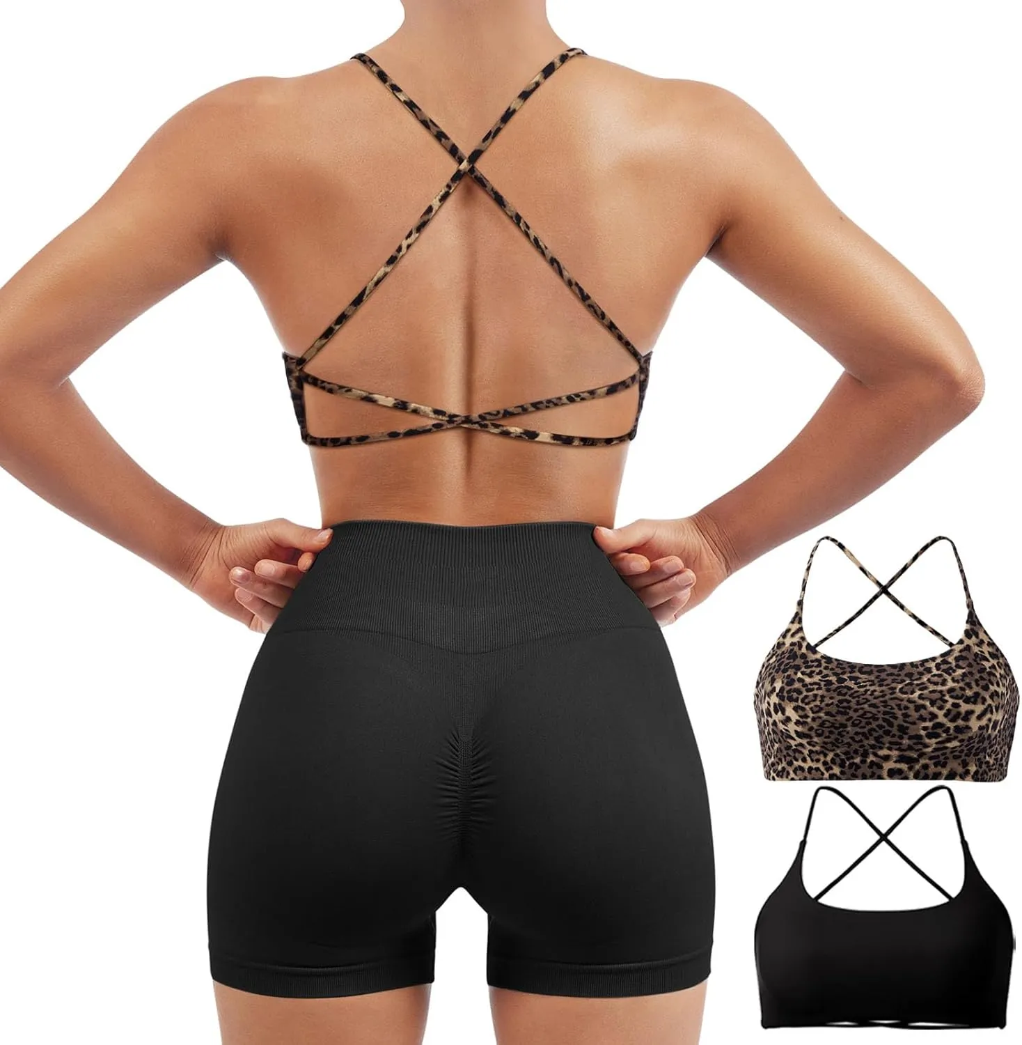 SUUKSESS Women 2 Piece Open Back Sports Bra Pack Strappy Workout Gym Yoga Crops