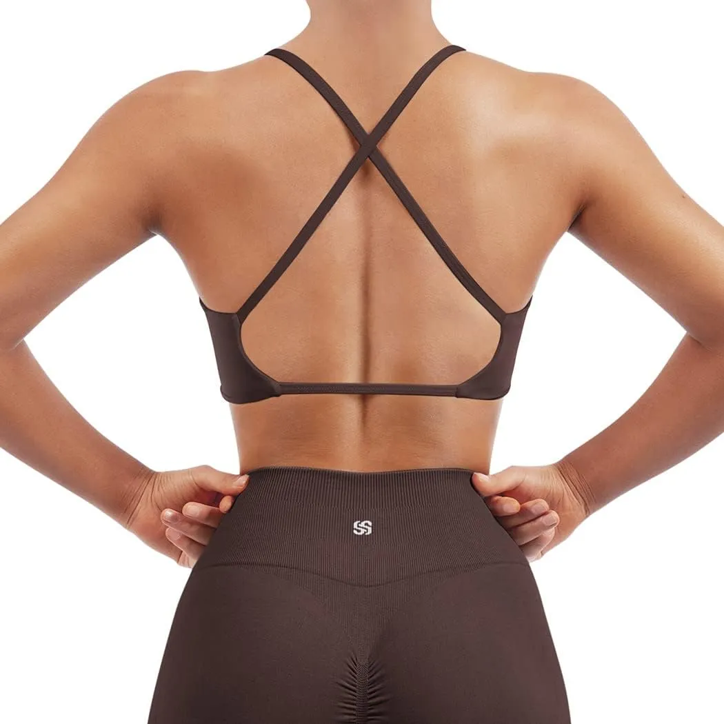 SUUKSESS Women 2 Piece Open Back Strappy Sports Bra Pack Twist V Neck Workout Crops