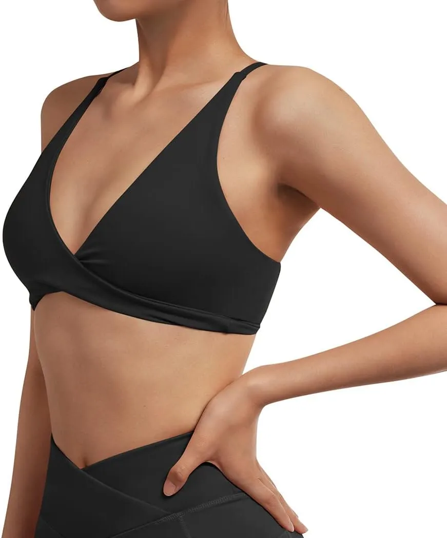 SUUKSESS Women 2 Piece Open Back Strappy Sports Bra Pack Twist V Neck Workout Crops