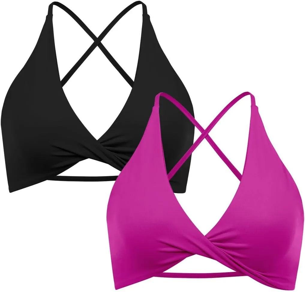 SUUKSESS Women 2 Piece Open Back Strappy Sports Bra Pack Twist V Neck Workout Crops
