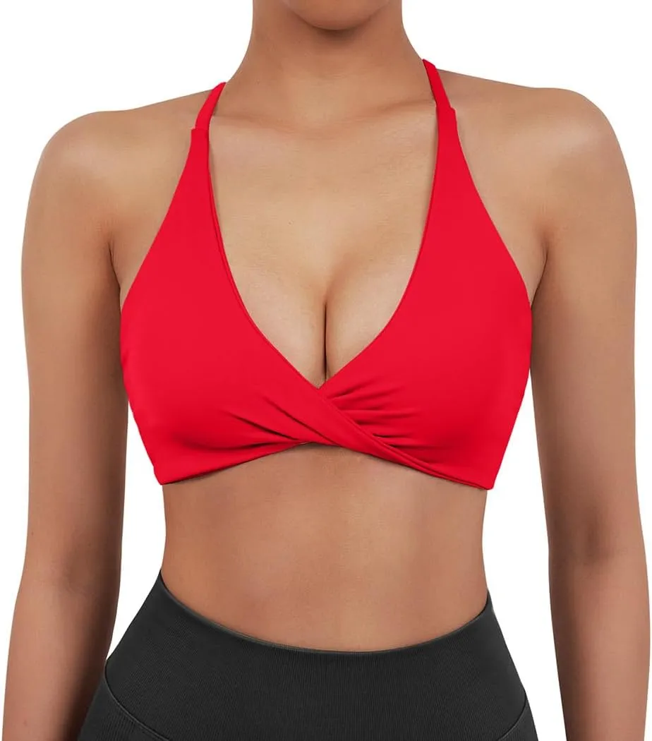 SUUKSESS Women 2 Piece Open Back Strappy Sports Bra Pack Twist V Neck Workout Crops
