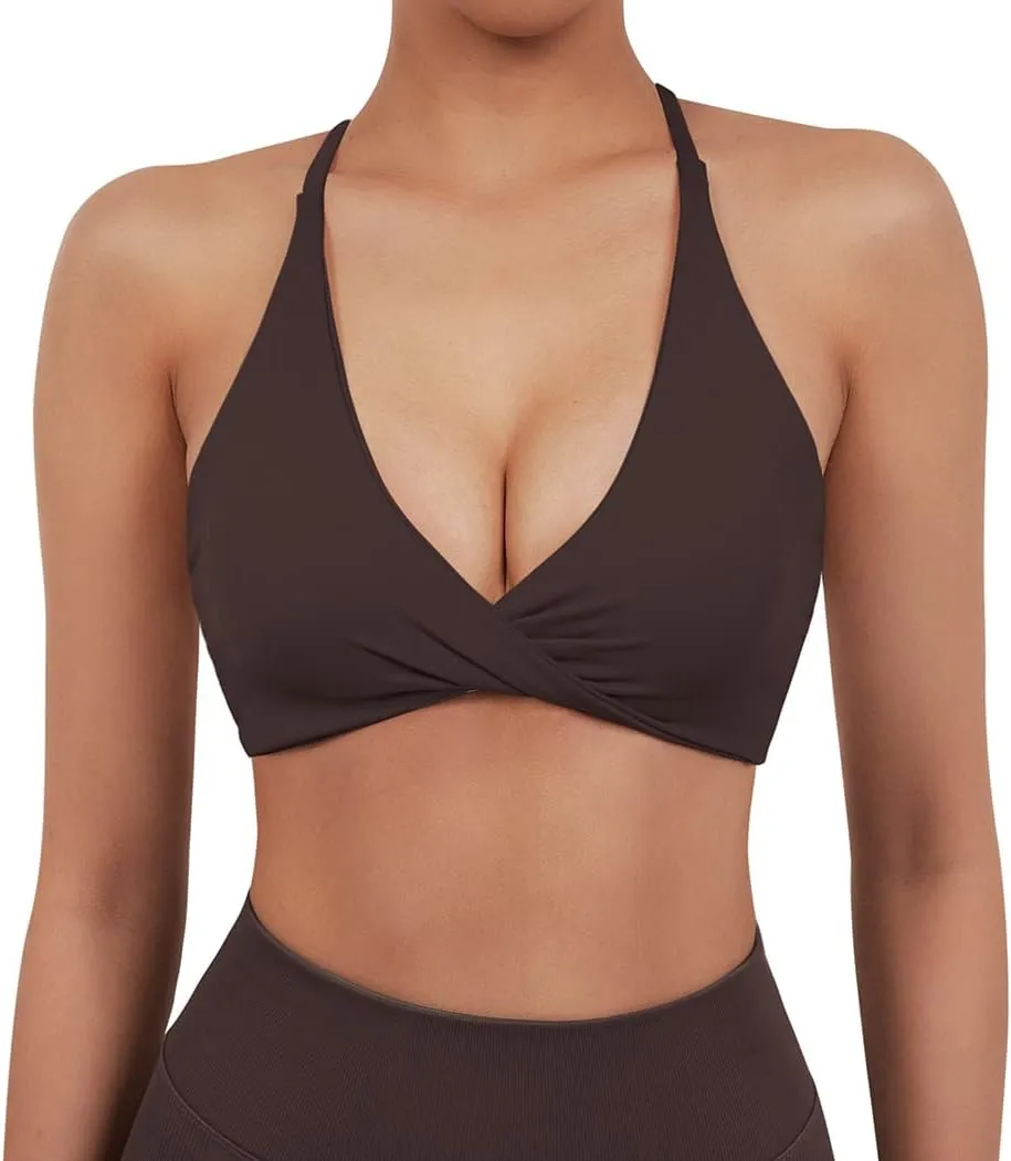 SUUKSESS Women 2 Piece Open Back Strappy Sports Bra Pack Twist V Neck Workout Crops