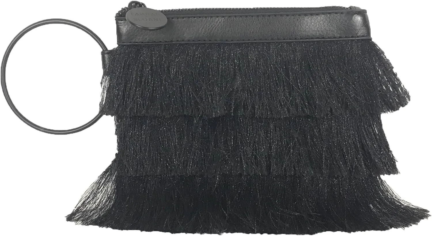 Symi Metallic Fringe Wristlet Bracelet Clutch, Black