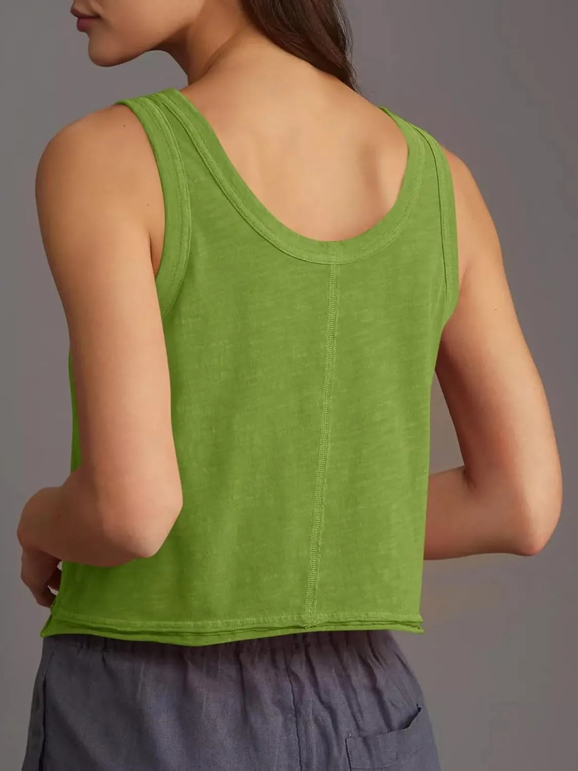 Tankaneo Womens Scoop Neck Cropped Tank Tops Summer Casual Cotton Workout Sleeveless Shirts Loose Fit Basic Tees
