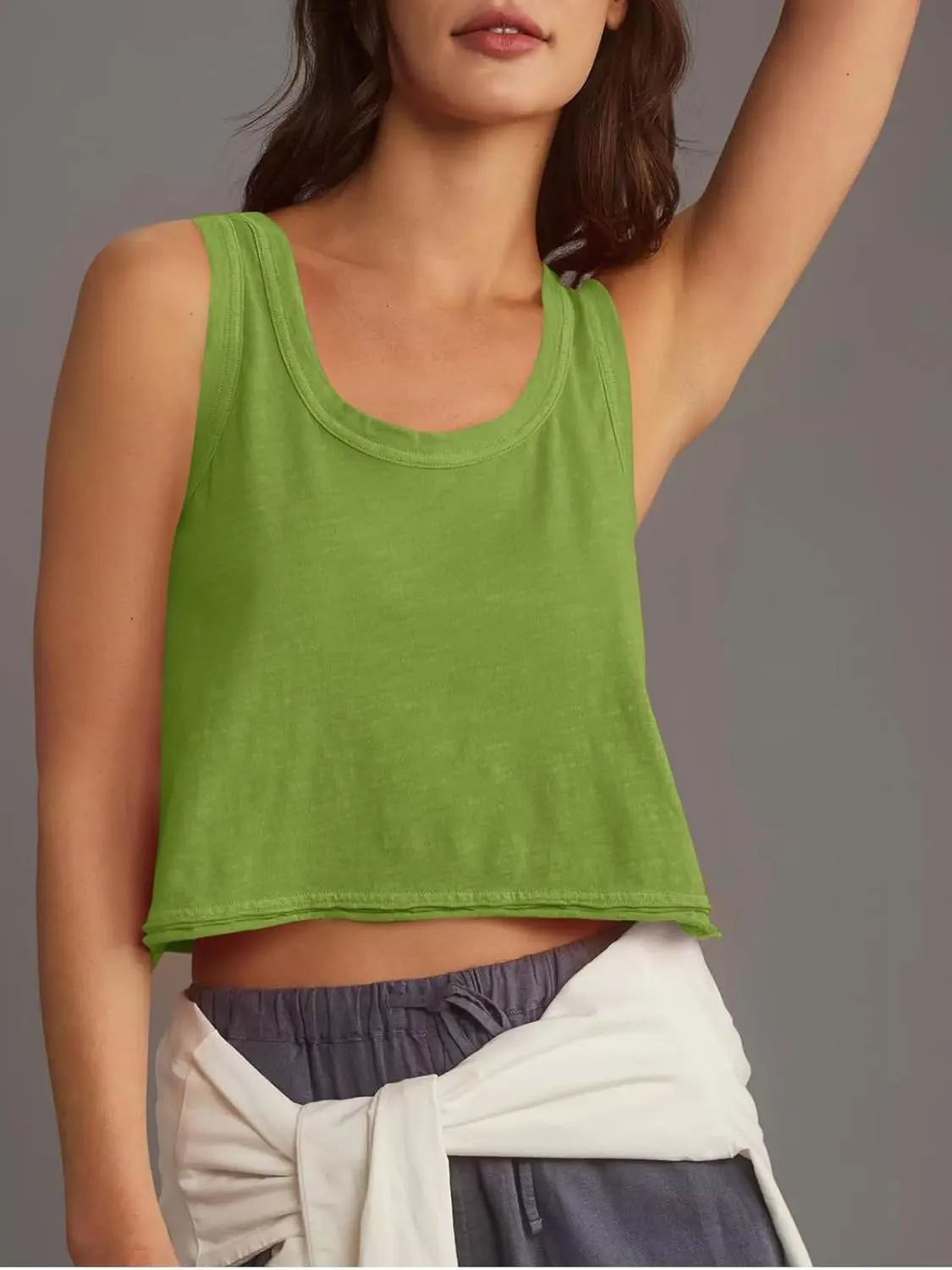 Tankaneo Womens Scoop Neck Cropped Tank Tops Summer Casual Cotton Workout Sleeveless Shirts Loose Fit Basic Tees