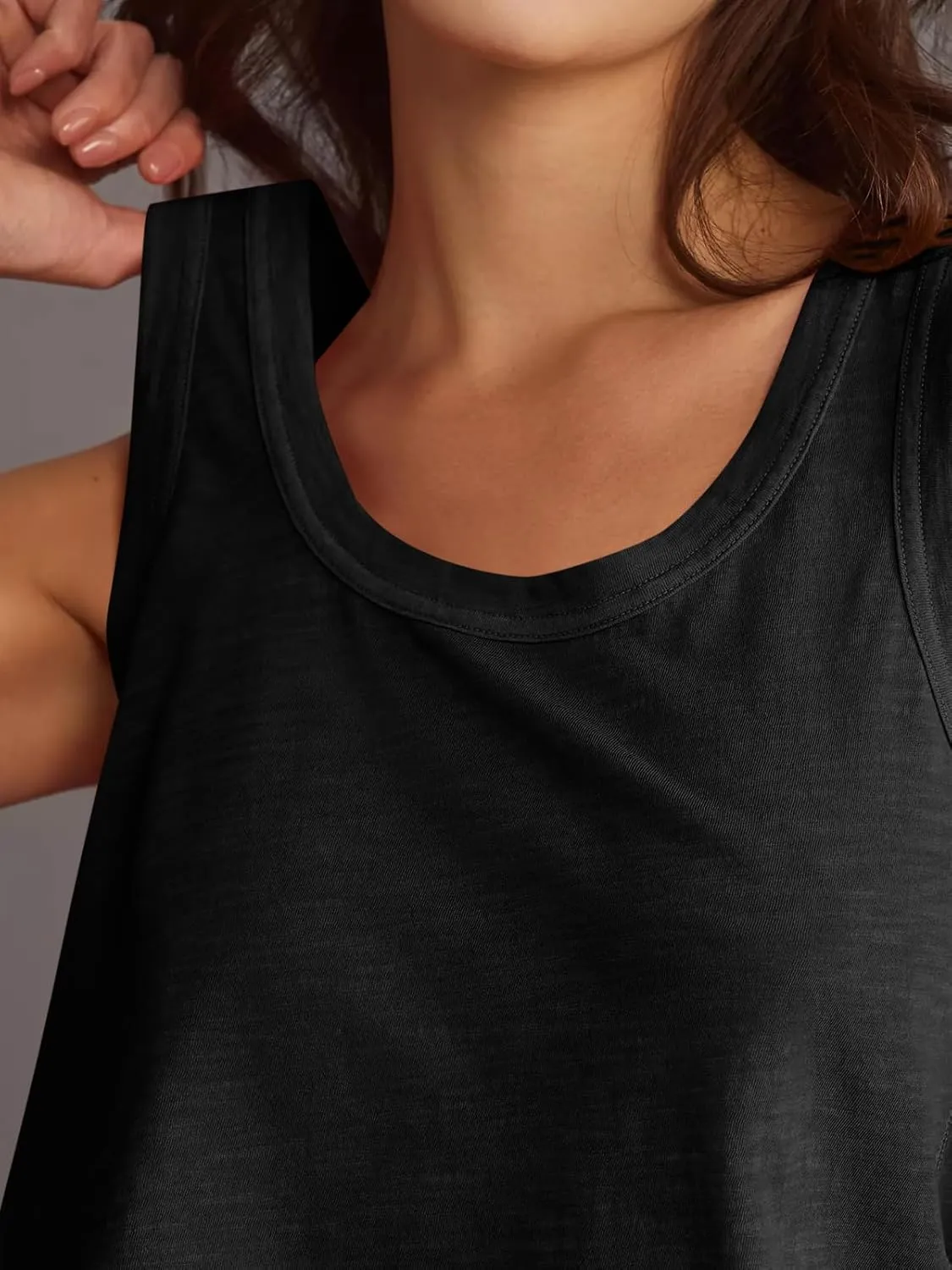 Tankaneo Womens Scoop Neck Cropped Tank Tops Summer Casual Cotton Workout Sleeveless Shirts Loose Fit Basic Tees