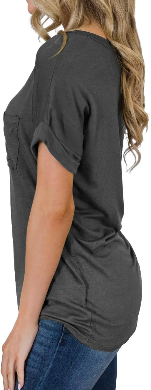 TASAMO Women's Short Sleeve V-Neck Shirts Loose Casual Tee T-Shirt Basic Tops