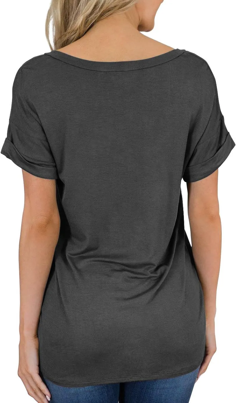 TASAMO Women's Short Sleeve V-Neck Shirts Loose Casual Tee T-Shirt Basic Tops