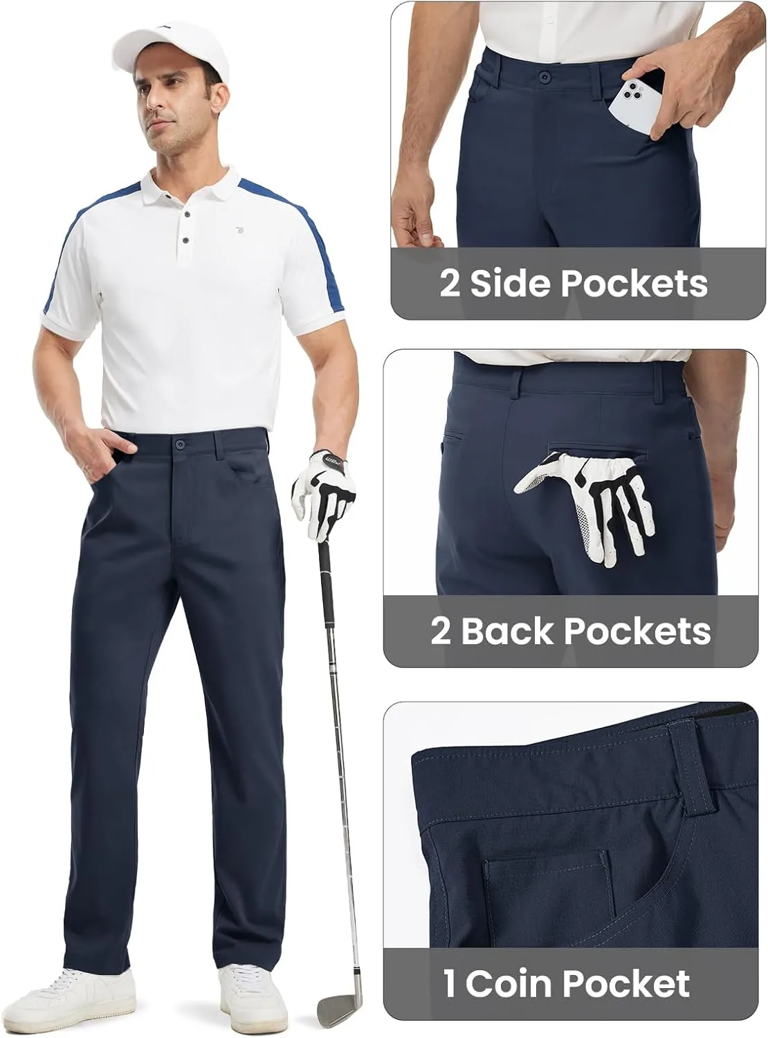 TBMPOY Men's Golf Pants Classic Fit Dress Work Pants Lightweight Comfortable Business Casual Pants with 5 Pockets