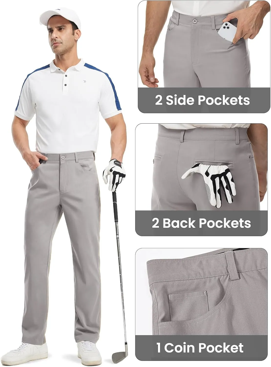 TBMPOY Men's Golf Pants Classic Fit Dress Work Pants Lightweight Comfortable Business Casual Pants with 5 Pockets