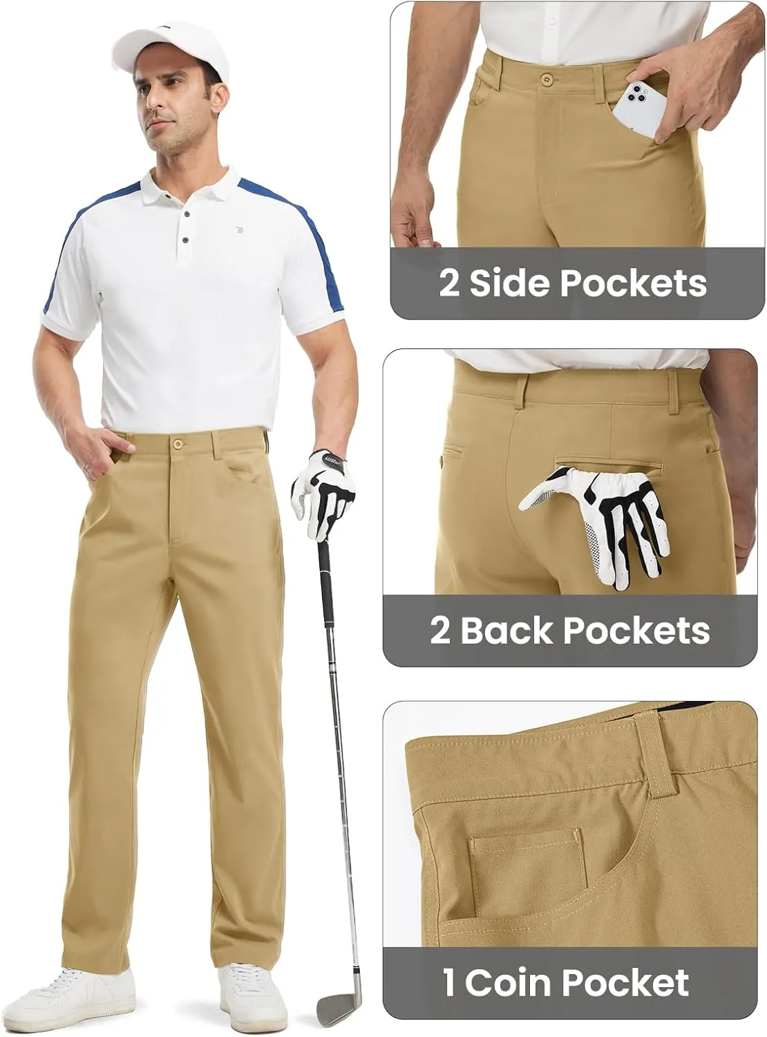 TBMPOY Men's Golf Pants Classic Fit Dress Work Pants Lightweight Comfortable Business Casual Pants with 5 Pockets