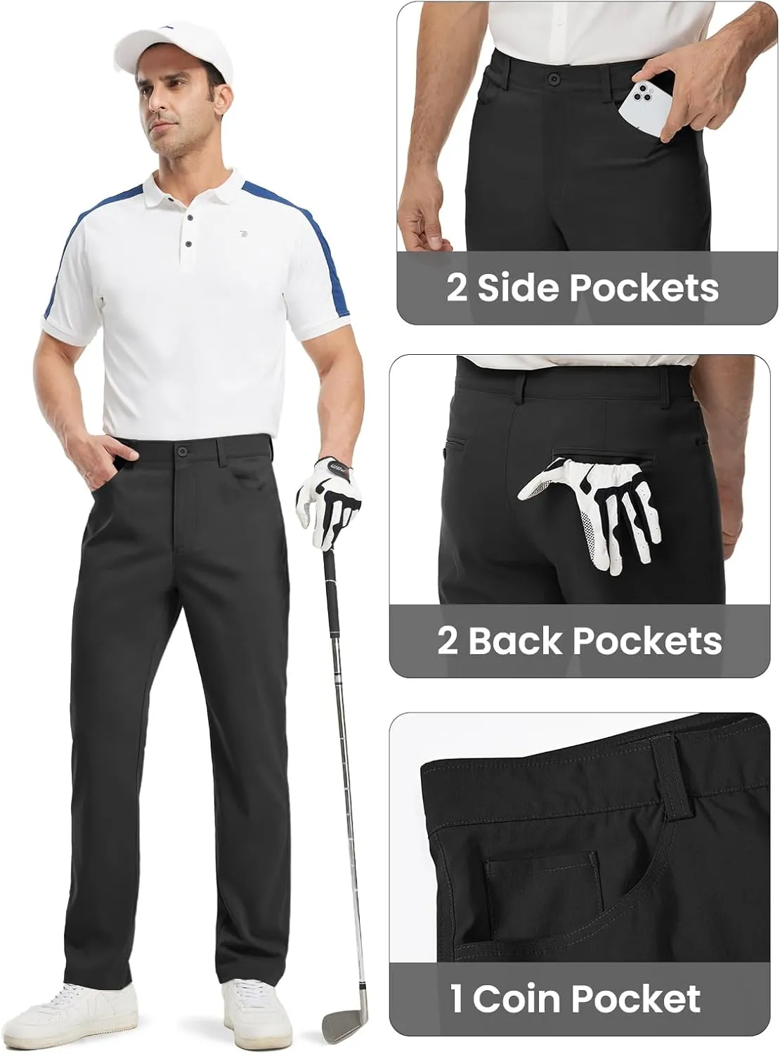 TBMPOY Men's Golf Pants Classic Fit Dress Work Pants Lightweight Comfortable Business Casual Pants with 5 Pockets