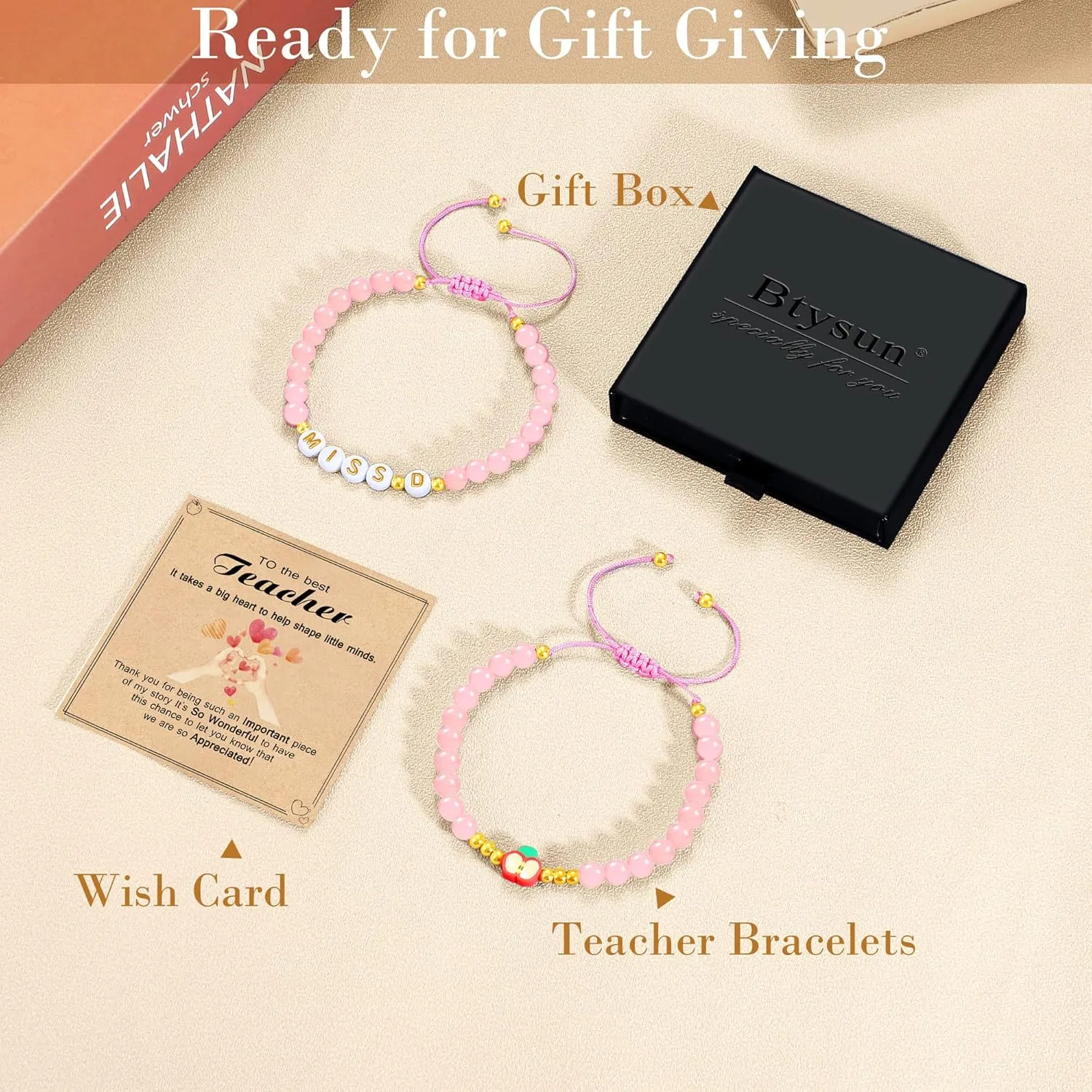 Teacher Appreciation Bracelet Gifts for Women Initial Beaded Bracelets Back to School Thank You Teacher Gifts 2pcs Link Bracelet New Teacher Graduation Gift Birthday Retirement Teachers' Day Jewelry