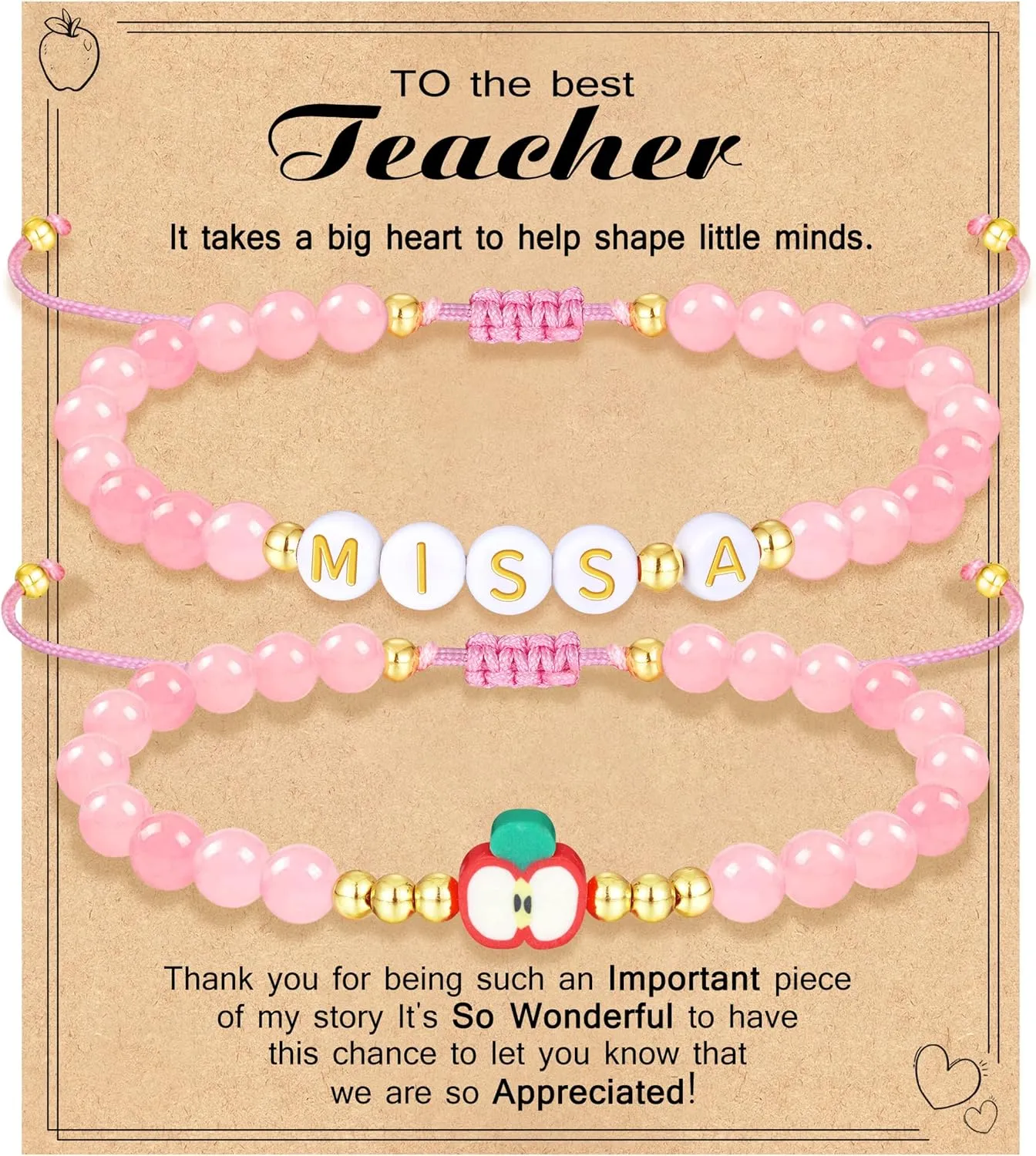Teacher Appreciation Bracelet Gifts for Women Initial Beaded Bracelets Back to School Thank You Teacher Gifts 2pcs Link Bracelet New Teacher Graduation Gift Birthday Retirement Teachers' Day Jewelry