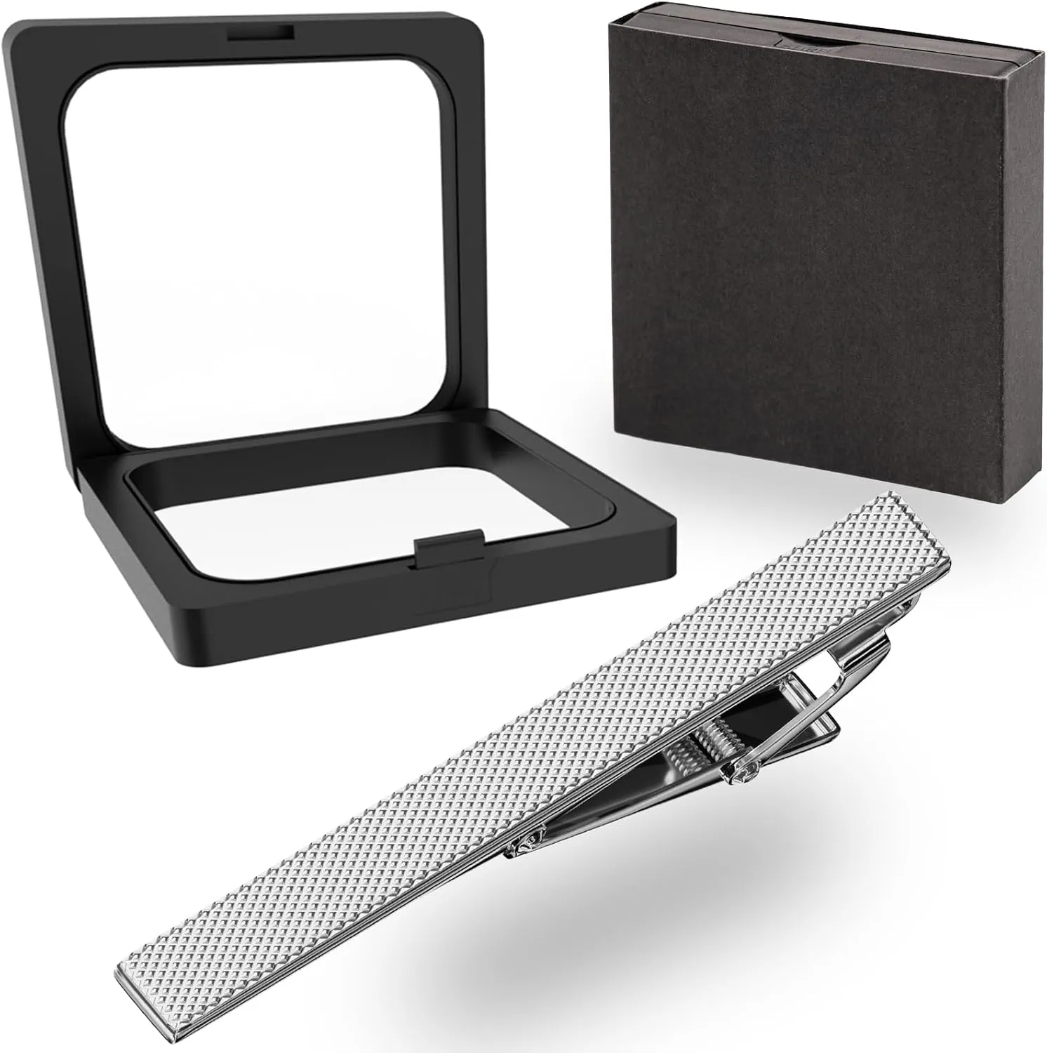 Tie Clips for Men - Silver Classic Tie Pins - Gift Ideas for Husband, Boyfriend, Dad, Son, Wedding, Party