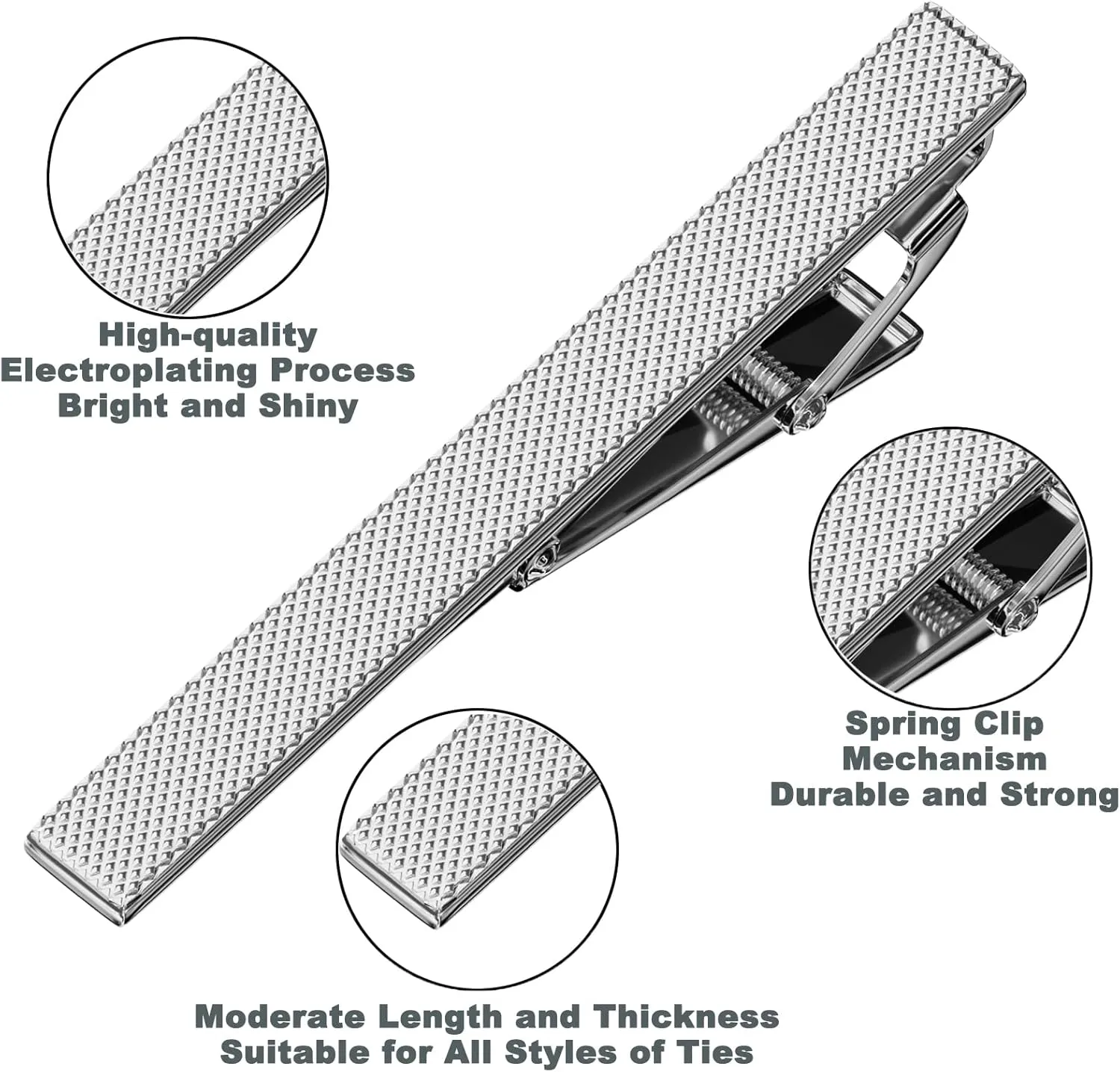 Tie Clips for Men - Silver Classic Tie Pins - Gift Ideas for Husband, Boyfriend, Dad, Son, Wedding, Party