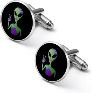 Tie Dye Alien Mens Cufflinks Classic Alloy Shirt Cuff Links Unique Jewelry Gift for Groom Father Husband Boyfriend