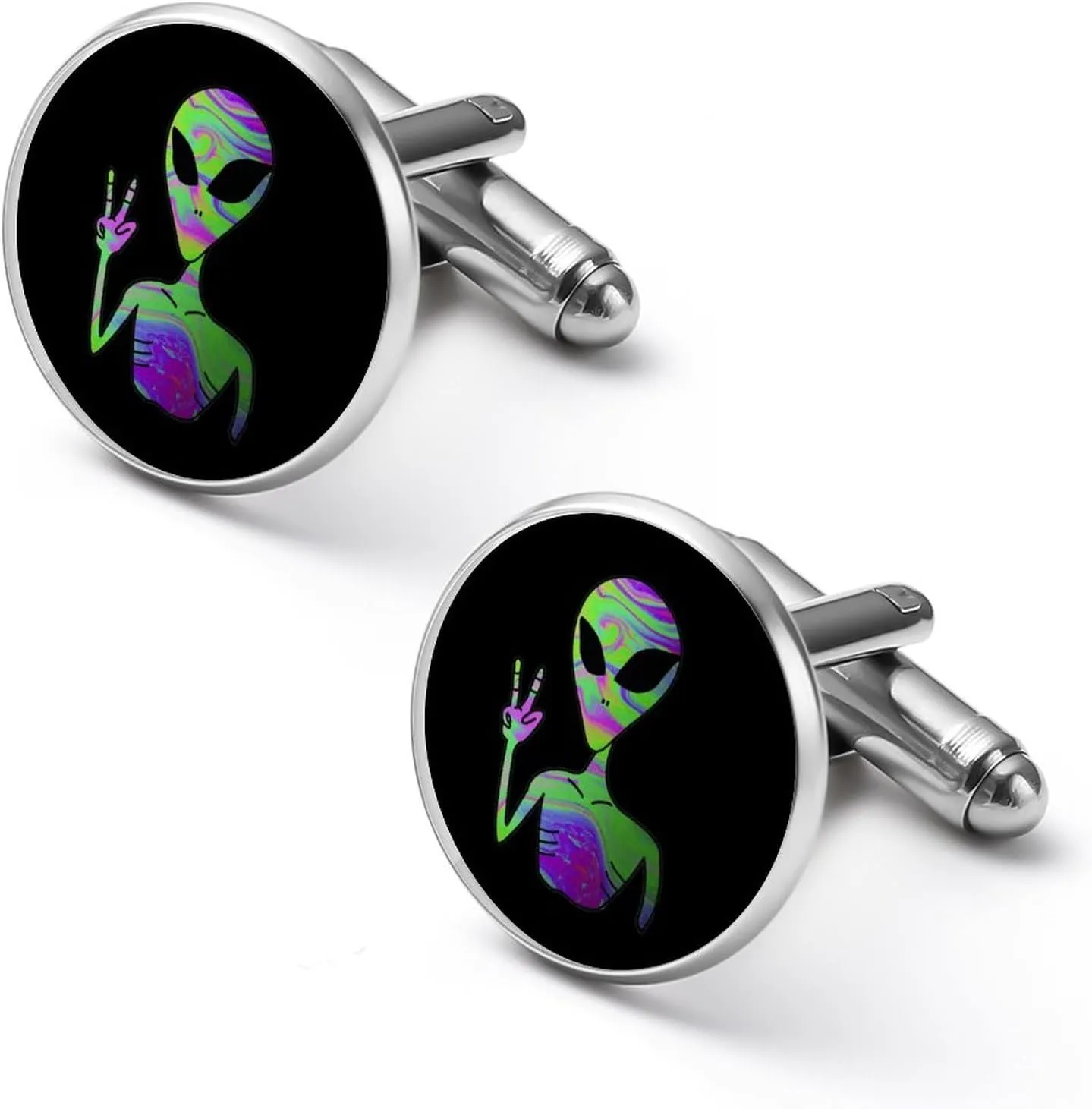 Tie Dye Alien Mens Cufflinks Classic Alloy Shirt Cuff Links Unique Jewelry Gift for Groom Father Husband Boyfriend