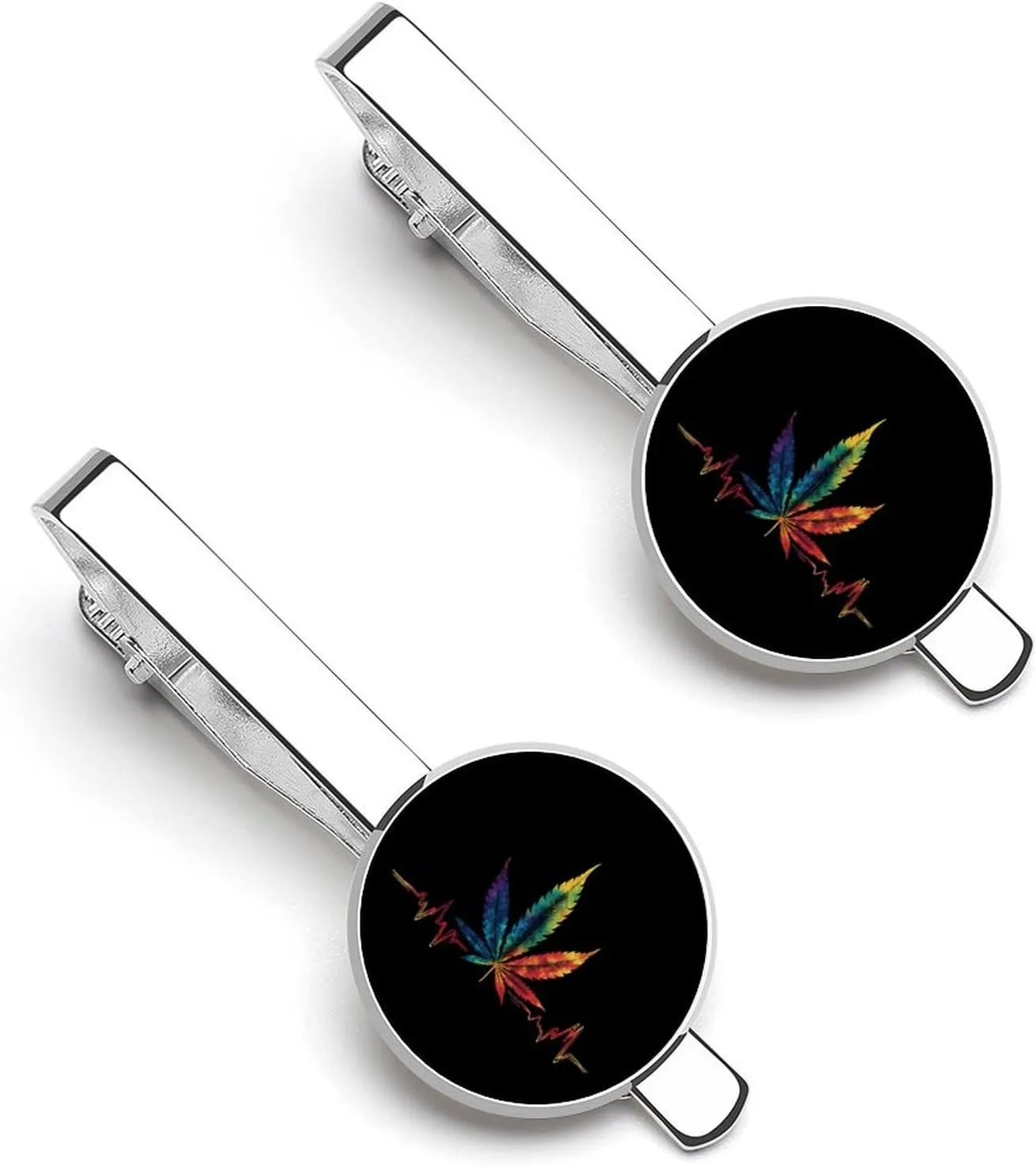 Tie Dye Weed Leaf Heartbeat Tie Clip Classic Necktie Bar Pinch Clothing Accessories for Wedding Party Business