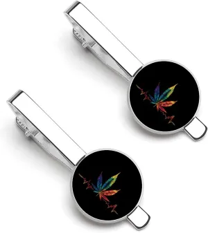 Tie Dye Weed Leaf Heartbeat Tie Clip Classic Necktie Bar Pinch Clothing Accessories for Wedding Party Business