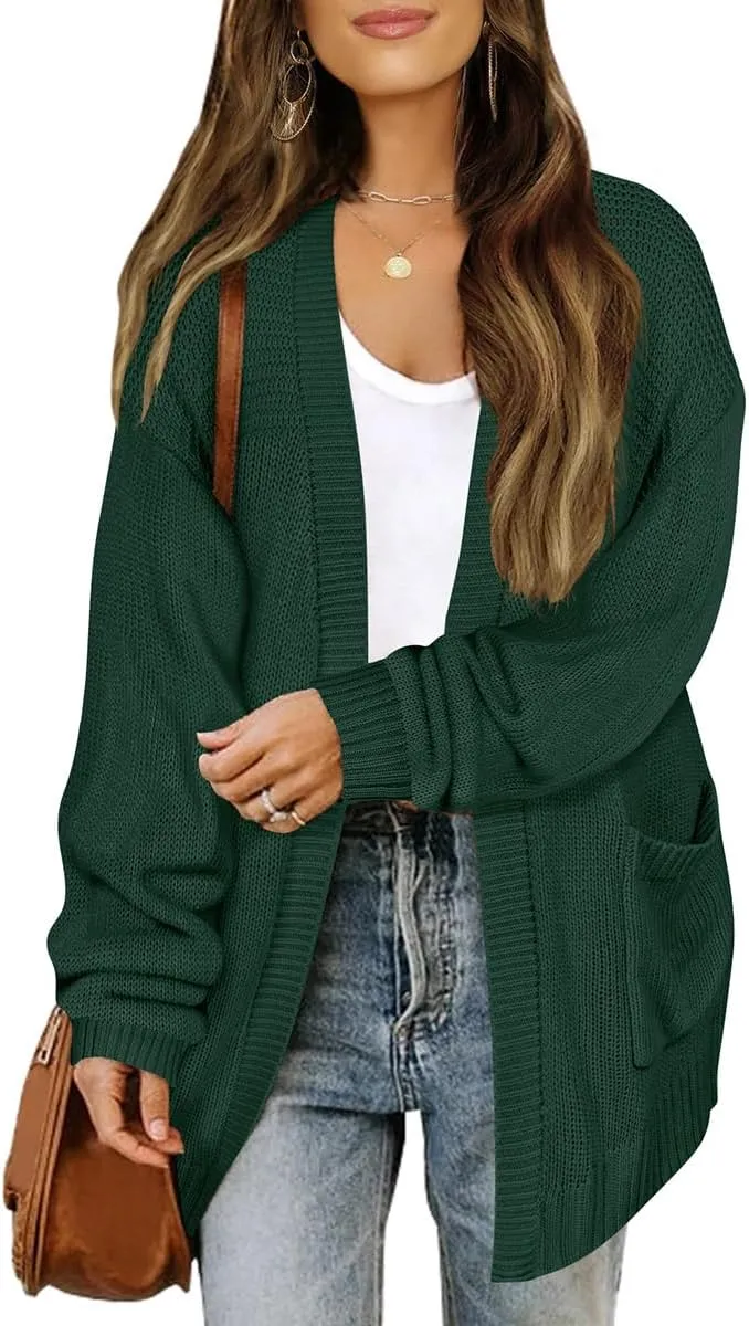 TIYOMI Women's Plus Size Knitting Cardigan Sweaters Lantern Sleeve with Pocket XL-3XL