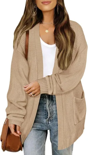 TIYOMI Women's Plus Size Knitting Cardigan Sweaters Lantern Sleeve with Pocket XL-3XL