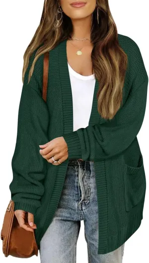 TIYOMI Women's Plus Size Knitting Cardigan Sweaters Lantern Sleeve with Pocket XL-3XL