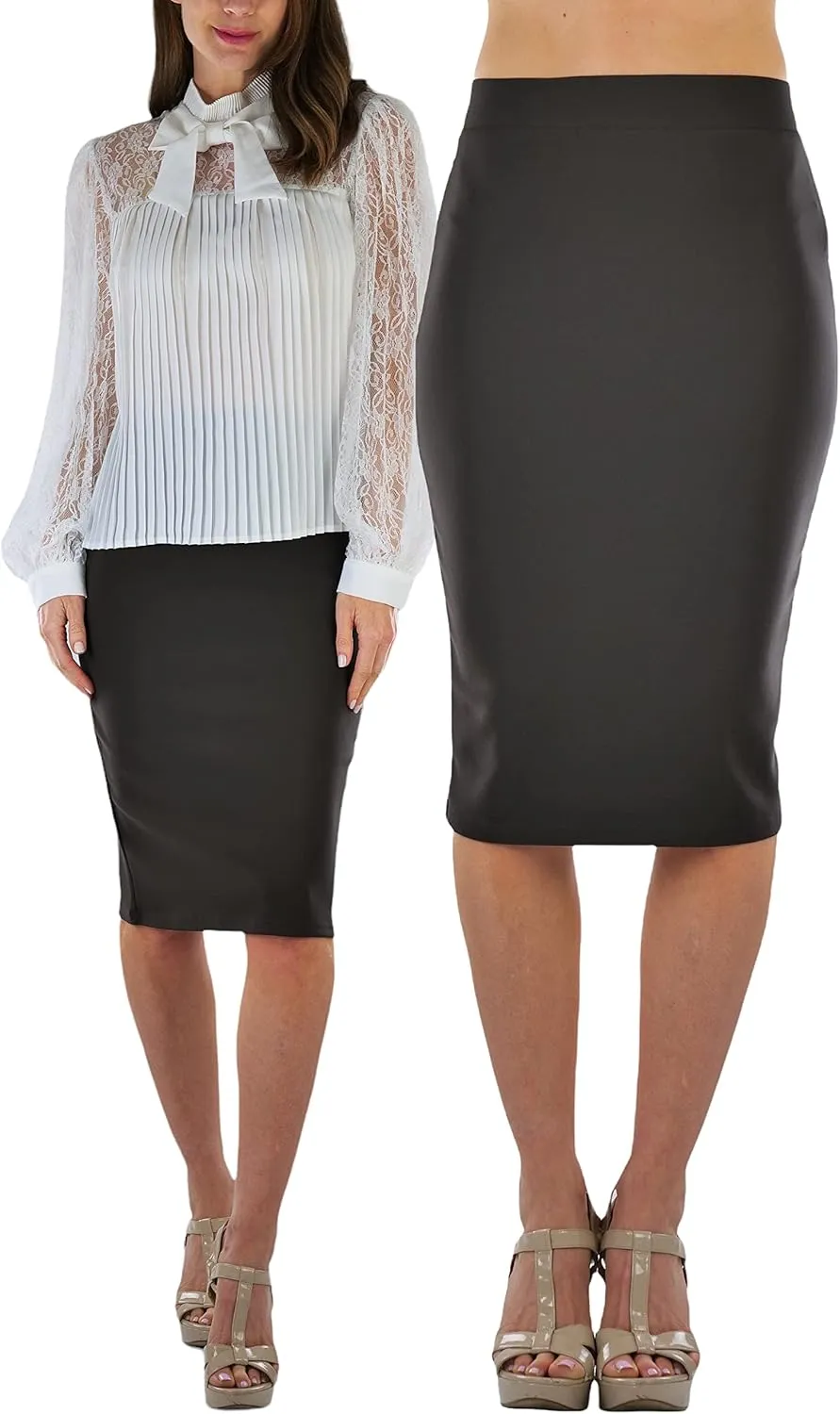ToBeInStyle Women's Classic Bodycon Pencil Back Slit Scuba Skirt