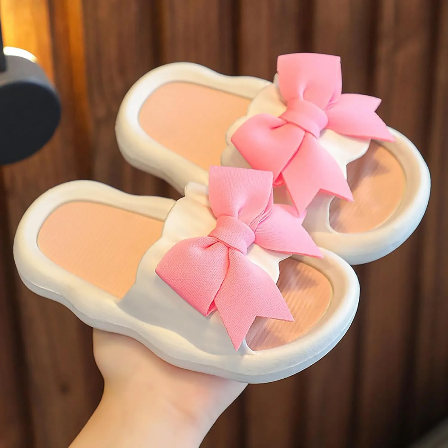 Toddler Girls Bow Flower Slides Sandals Flat Sole Pool Beach Shower Foam Slippers Baby Kids Summer Water Shoes Sandals