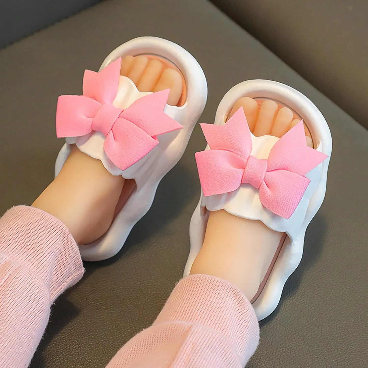 Toddler Girls Bow Flower Slides Sandals Flat Sole Pool Beach Shower Foam Slippers Baby Kids Summer Water Shoes Sandals