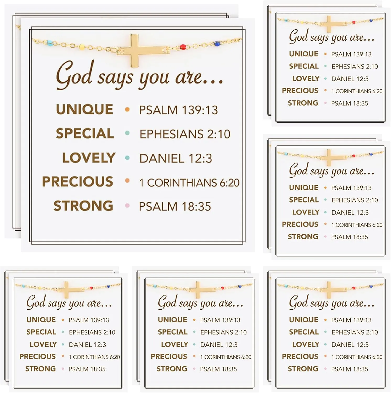 Tondiamo 12 Set Christian Cross Bracelets with Cards for Church Woman Christian Gifts Bulk for Mom Inspirational Cross Bracelets Mother's Day Party Favors