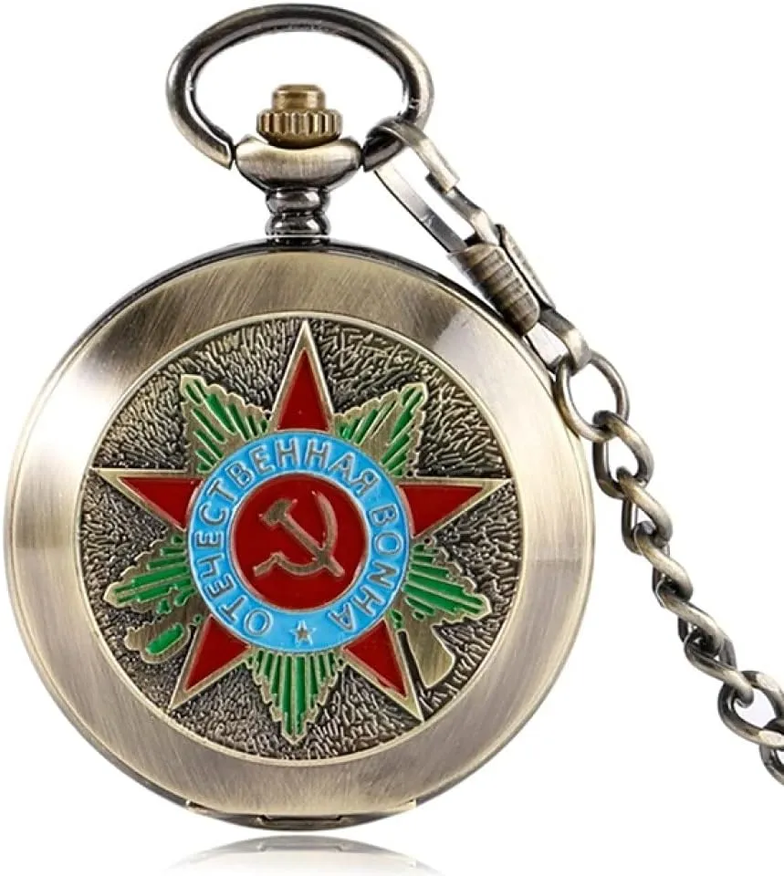 Top Luxury Mechanical Soviet Russia Emblem Communist Party Badge Pocket Watch USSR Soviet Badges Sickle Hammer Design Clock