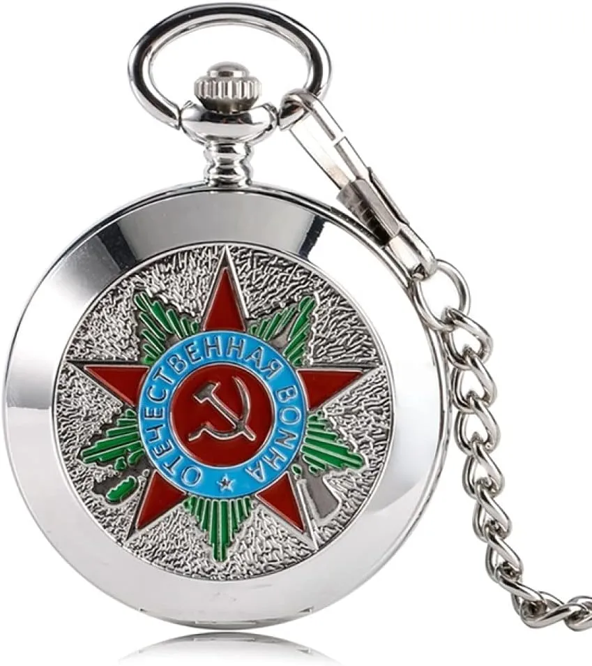 Top Luxury Mechanical Soviet Russia Emblem Communist Party Badge Pocket Watch USSR Soviet Badges Sickle Hammer Design Clock