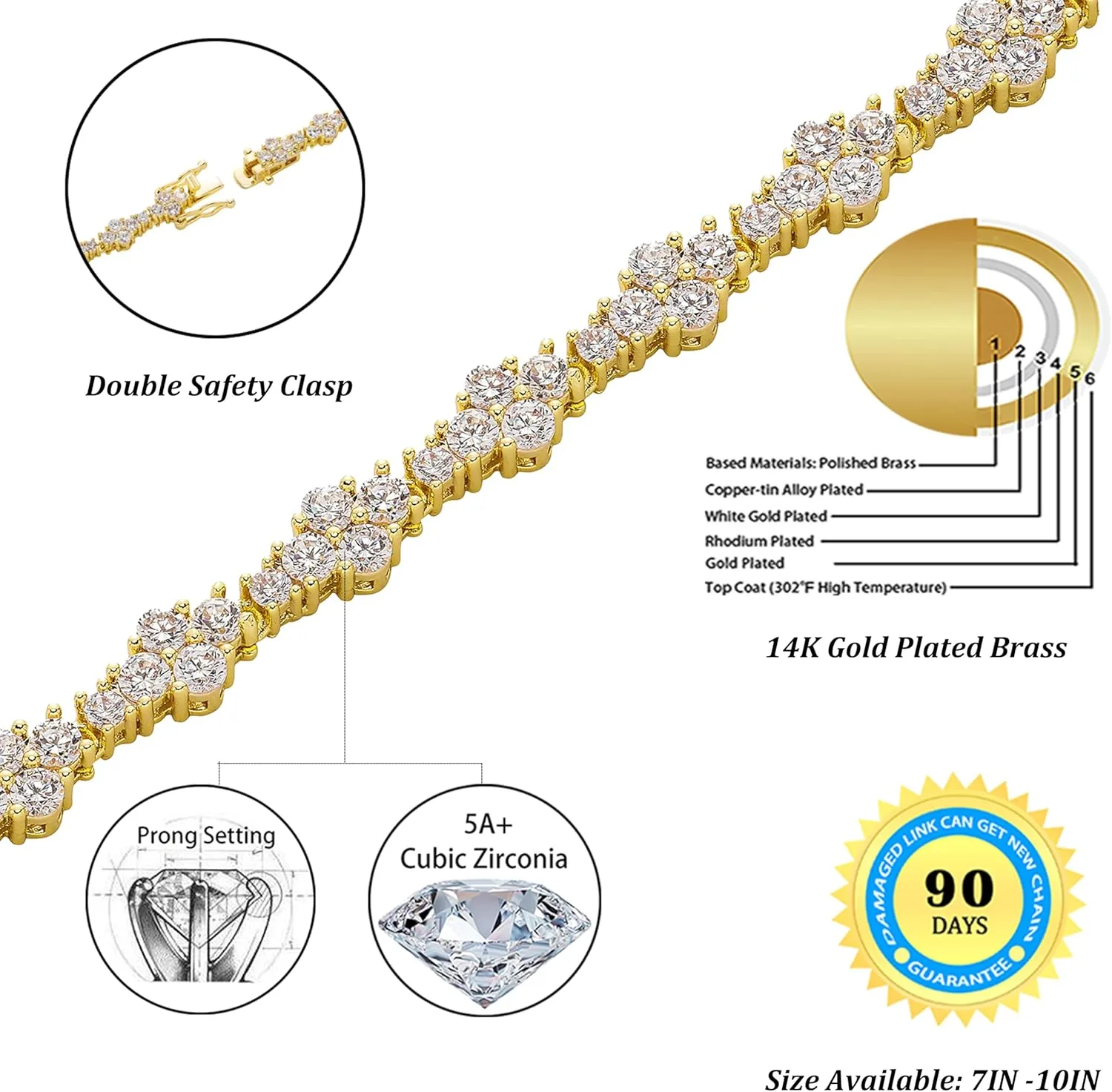 TOPGRILLZ Ankle Bracelet for Women - Iced Out 14K Gold Plated 5mm Silver Pink Anklet - Minimalist Foot Jewelry