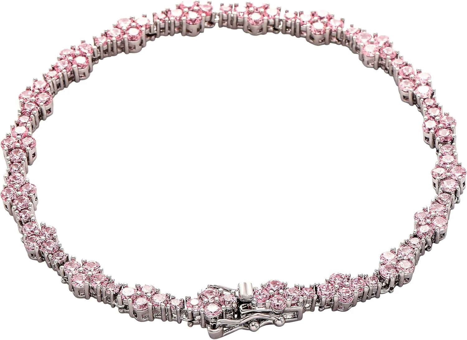 TOPGRILLZ Ankle Bracelet for Women - Iced Out 14K Gold Plated 5mm Silver Pink Anklet - Minimalist Foot Jewelry