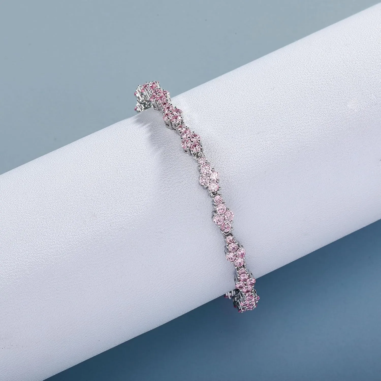 TOPGRILLZ Ankle Bracelet for Women - Iced Out 14K Gold Plated 5mm Silver Pink Anklet - Minimalist Foot Jewelry