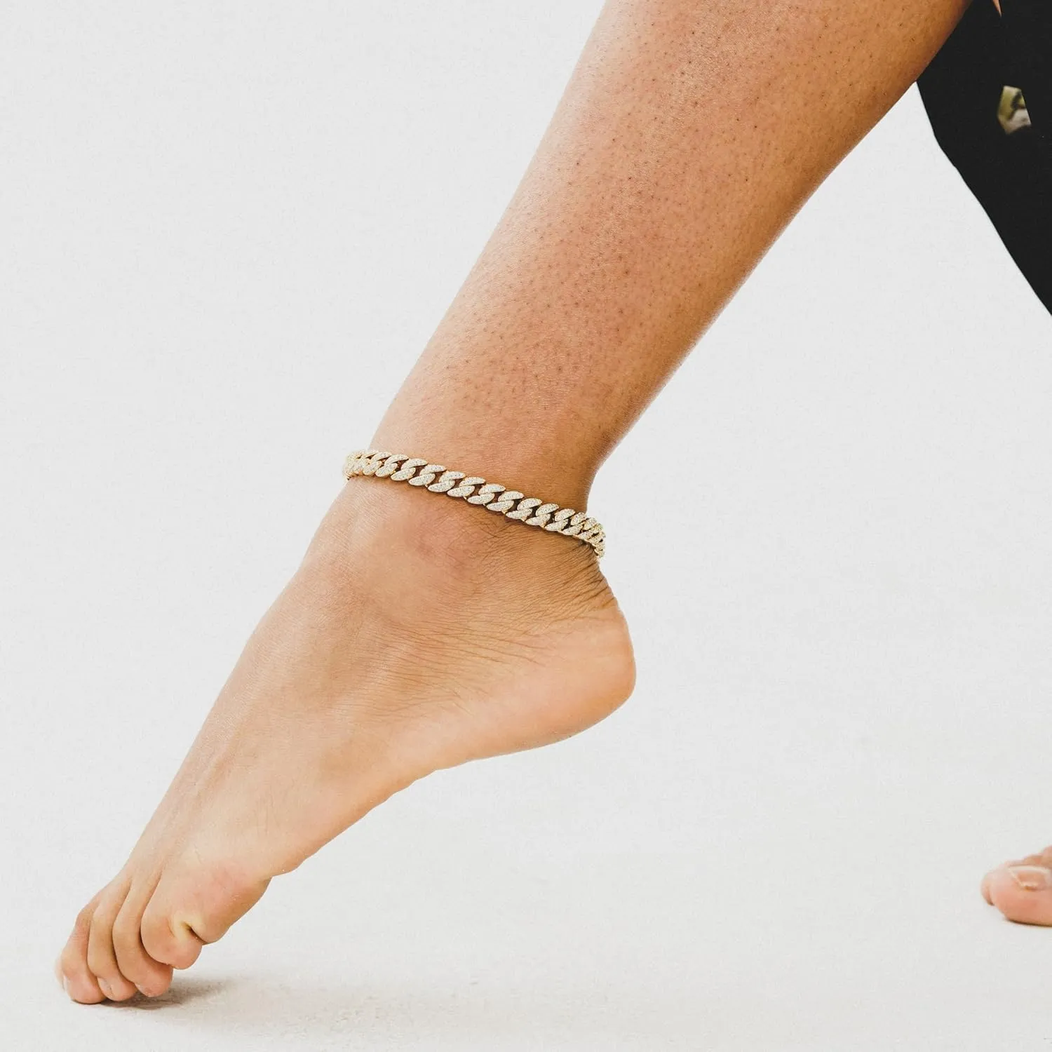 TOPGRILLZ Gold Anklets for Women Cuban Link Anklets Iced out Faux Diamond Chunky Ankle Bracelets 8mm 14K Gold Silver Plated Minimalist Fashion Foot Jewelry