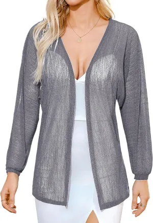 Totatuit Women Long Sleeve Lightweight Sheer Cardigans Kimonos Casual Loose Open Front Beach Cover Ups