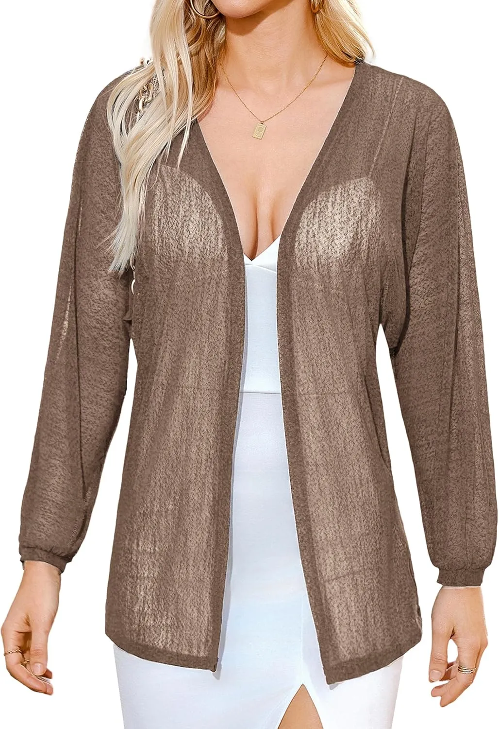 Totatuit Women Long Sleeve Lightweight Sheer Cardigans Kimonos Casual Loose Open Front Beach Cover Ups