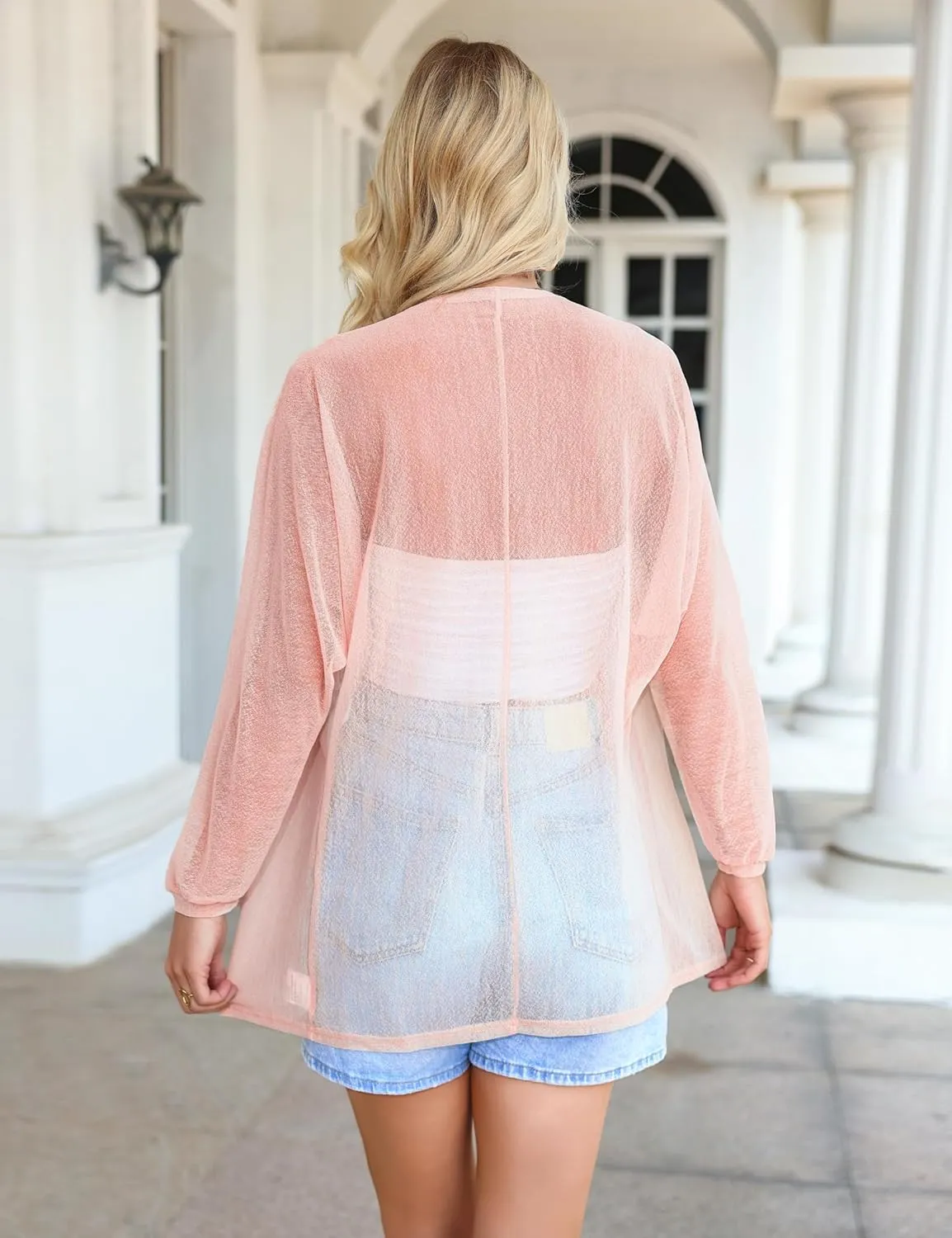 Totatuit Women Long Sleeve Lightweight Sheer Cardigans Kimonos Casual Loose Open Front Beach Cover Ups