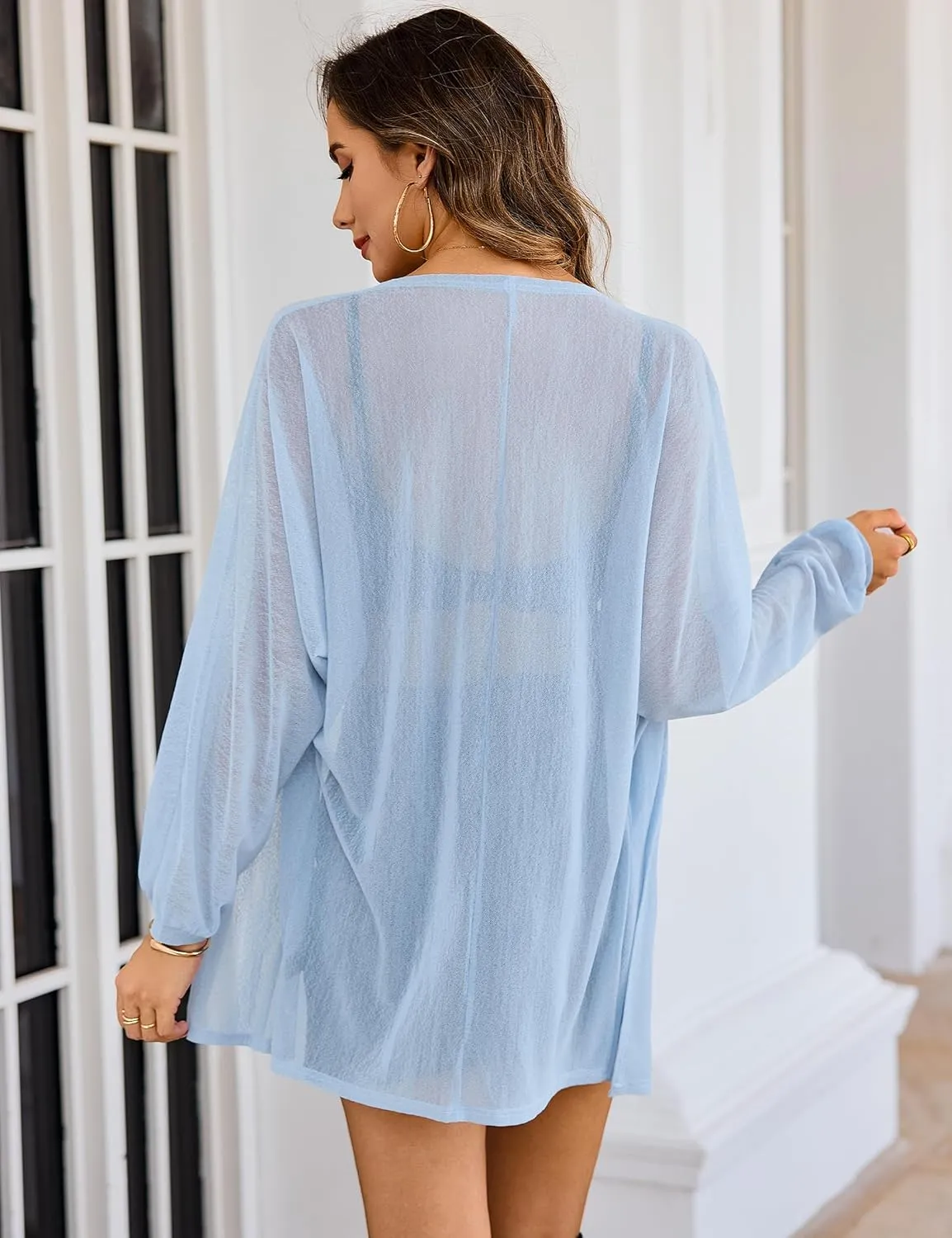 Totatuit Women Long Sleeve Lightweight Sheer Cardigans Kimonos Casual Loose Open Front Beach Cover Ups