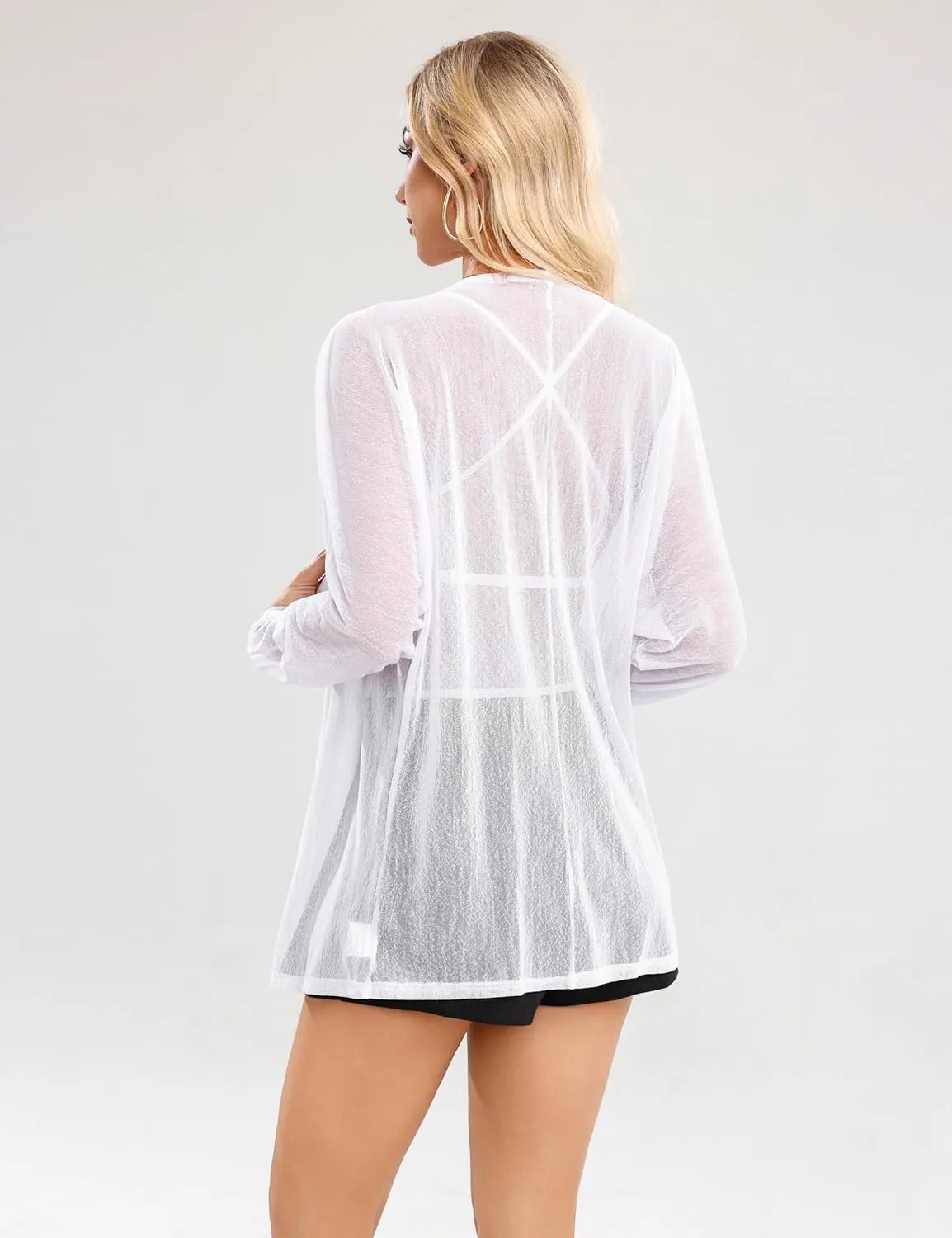 Totatuit Women Long Sleeve Lightweight Sheer Cardigans Kimonos Casual Loose Open Front Beach Cover Ups