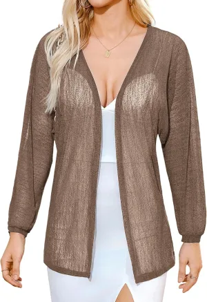 Totatuit Women Long Sleeve Lightweight Sheer Cardigans Kimonos Casual Loose Open Front Beach Cover Ups